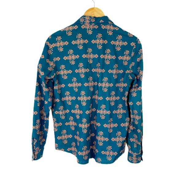 Mata Traders Womens Teal Blue Aztec Pattern Button Front Shirt Top Size Small - Picture 2 of 5